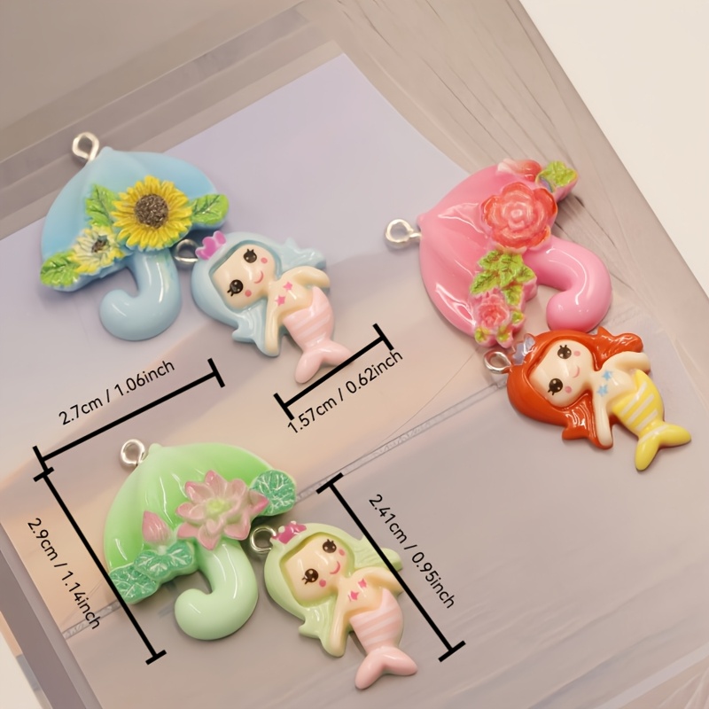 12pcs Cute Cartoon Flower Umbrellas DIY Resin Pendants Set